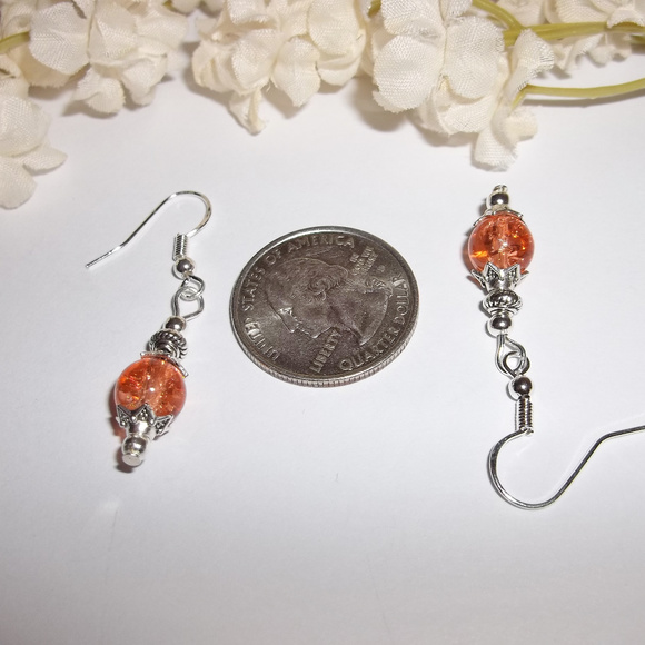 Earring Set Peach Orange Crackled Beaded Dangle Drop Beaded Woman Girl NWT 4598 - Picture 3 of 6